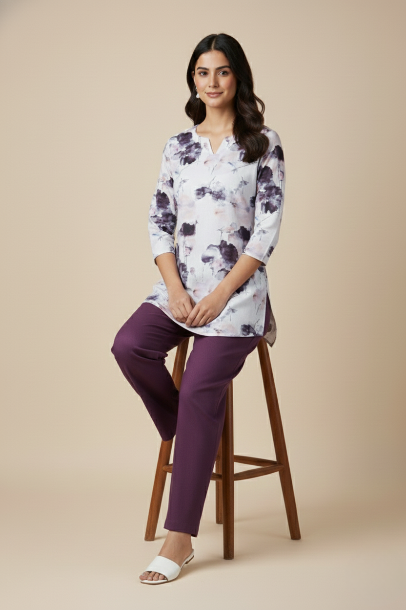 Women Premium Big Water Floral PC Cotton Linen Printed Tunic