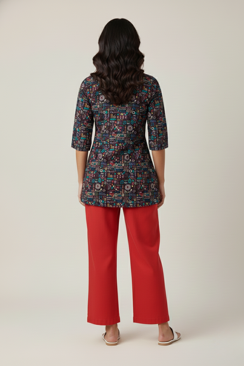 Women Premium Tribal Motifs PC Cotton Linen Printed Tunic