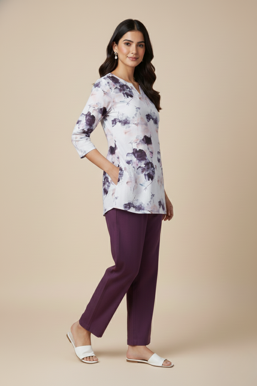 Women Premium Big Water Floral PC Cotton Linen Printed Tunic