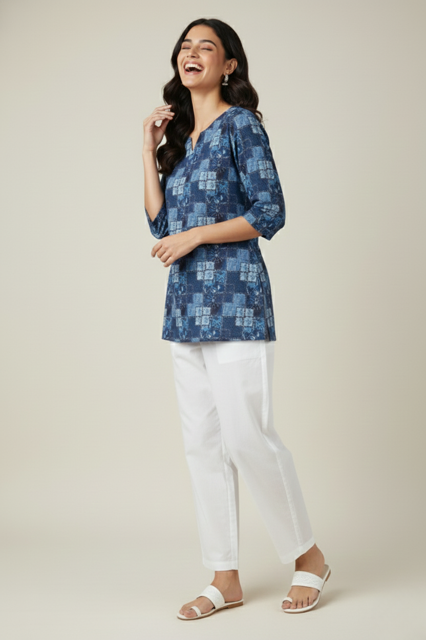 Women Premium Geometrical Abstract PC Cotton Linen Printed Tunic