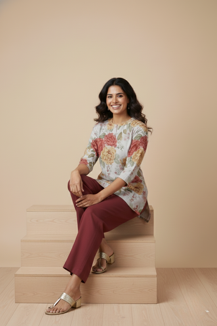 Women Premium Floral PC Cotton Linen Printed Tunic