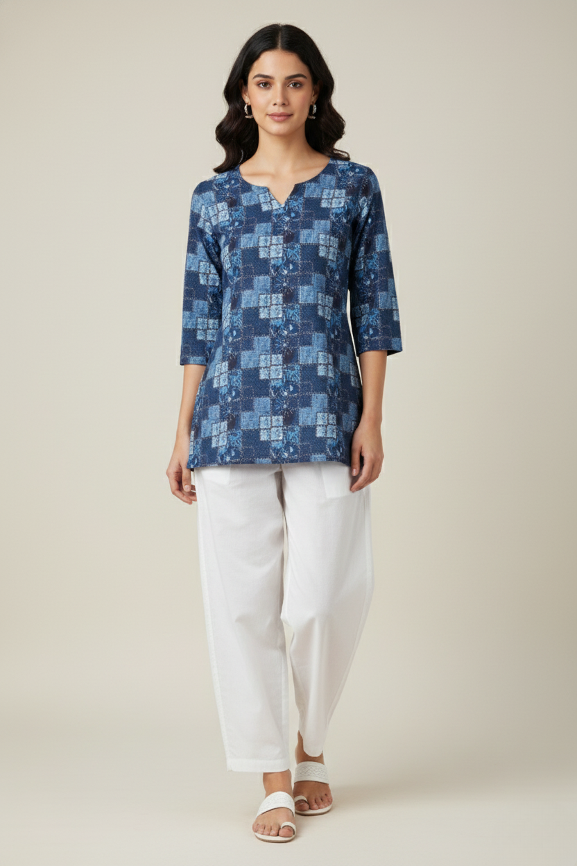 Women Premium Geometrical Abstract PC Cotton Linen Printed Tunic