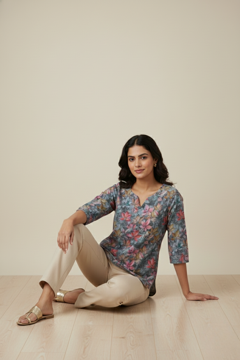 Women Premium Garden PC Cotton Linen Printed Tunic