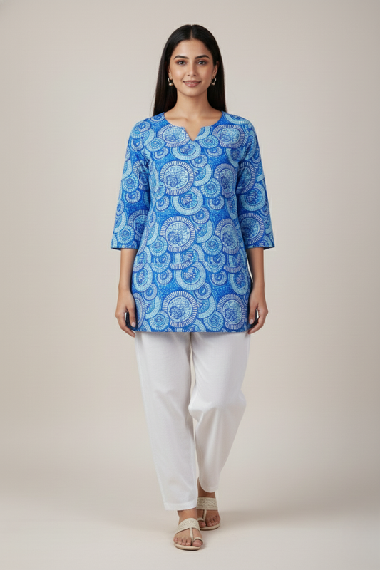 Women Premium Abstract Geometrical PC Cotton Linen Printed Tunic