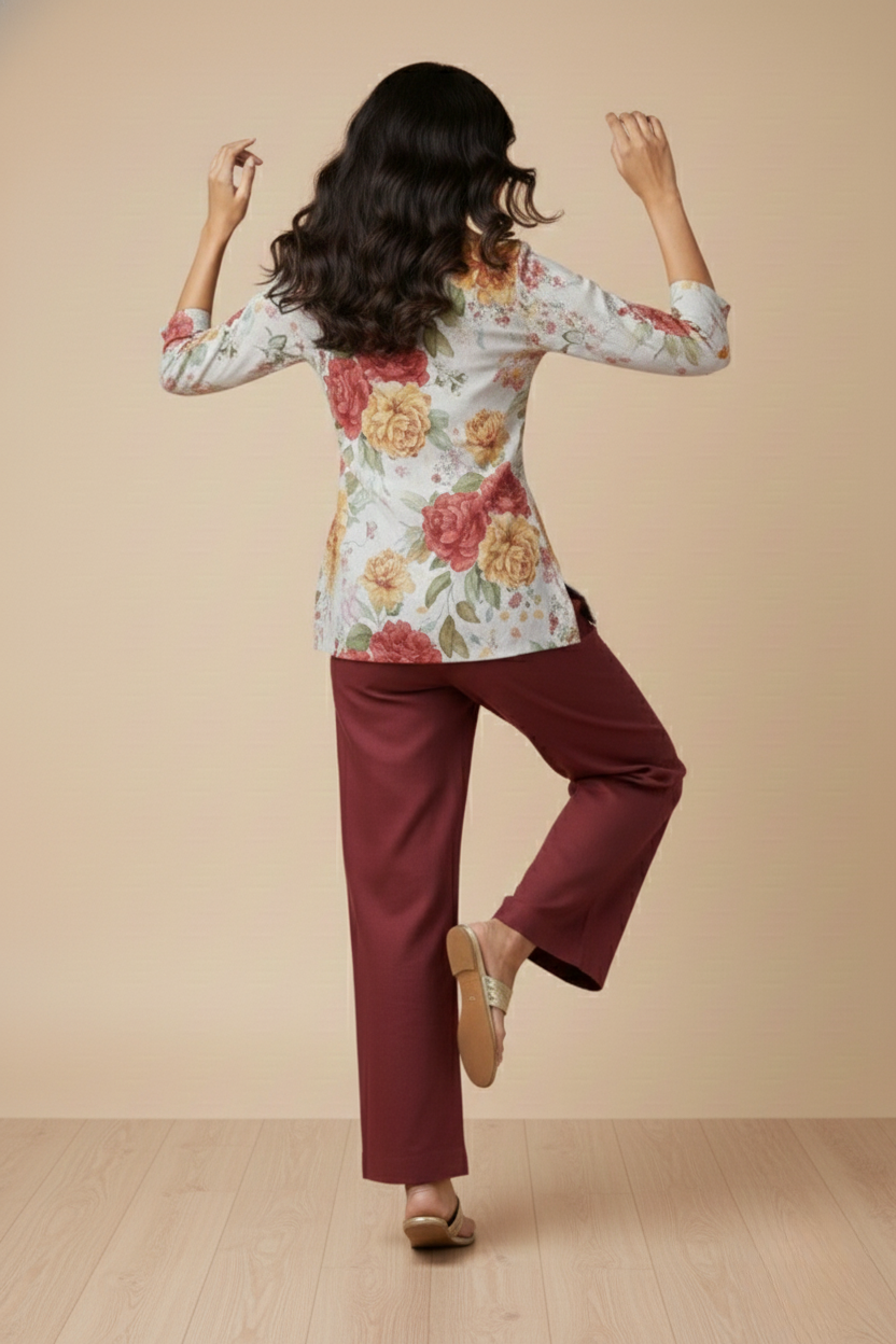 Women Premium Floral PC Cotton Linen Printed Tunic