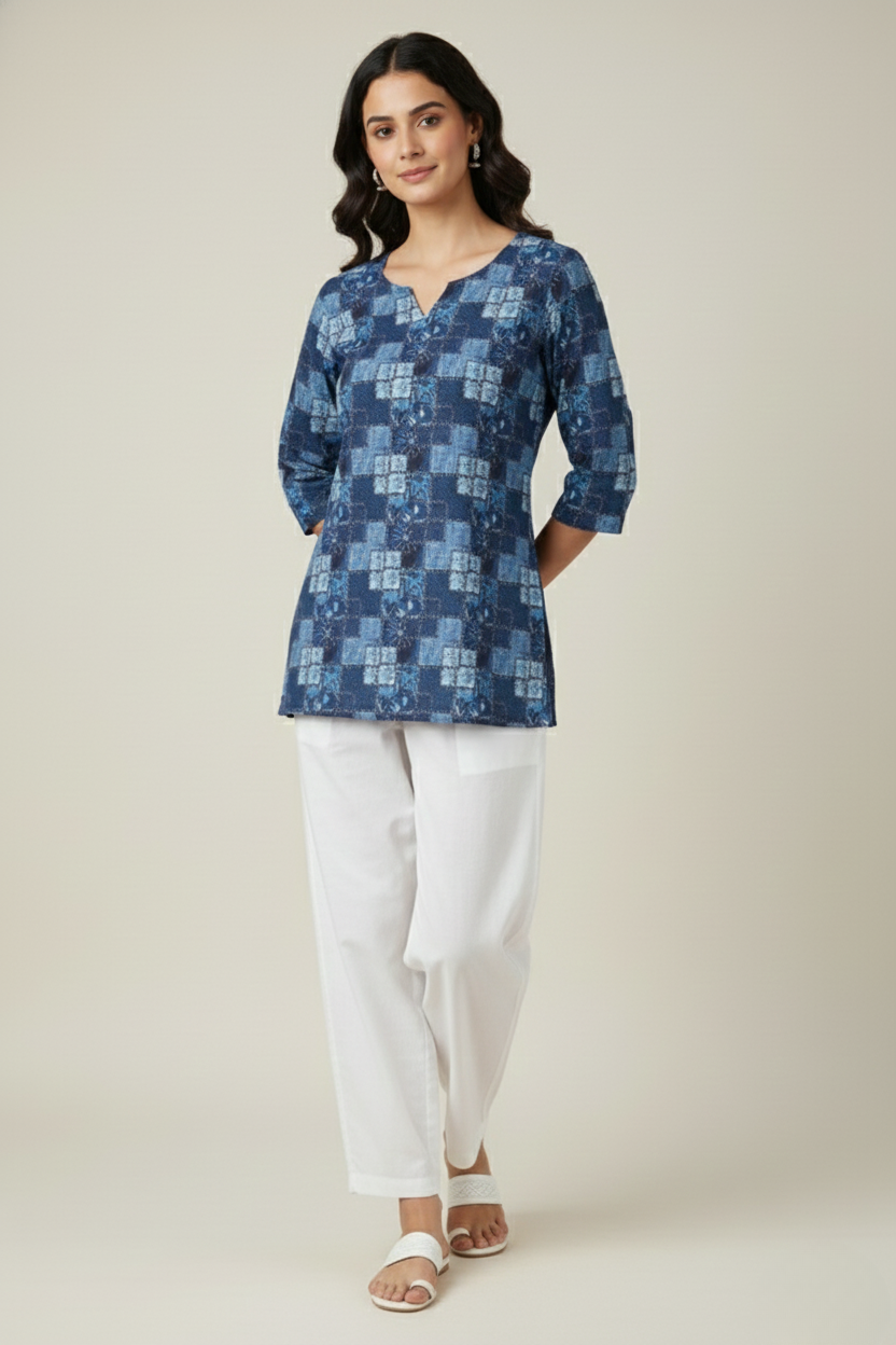 Women Premium Geometrical Abstract PC Cotton Linen Printed Tunic