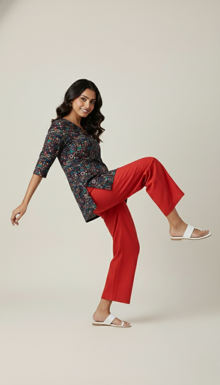 Women Premium Tribal Motifs PC Cotton Linen Printed Tunic