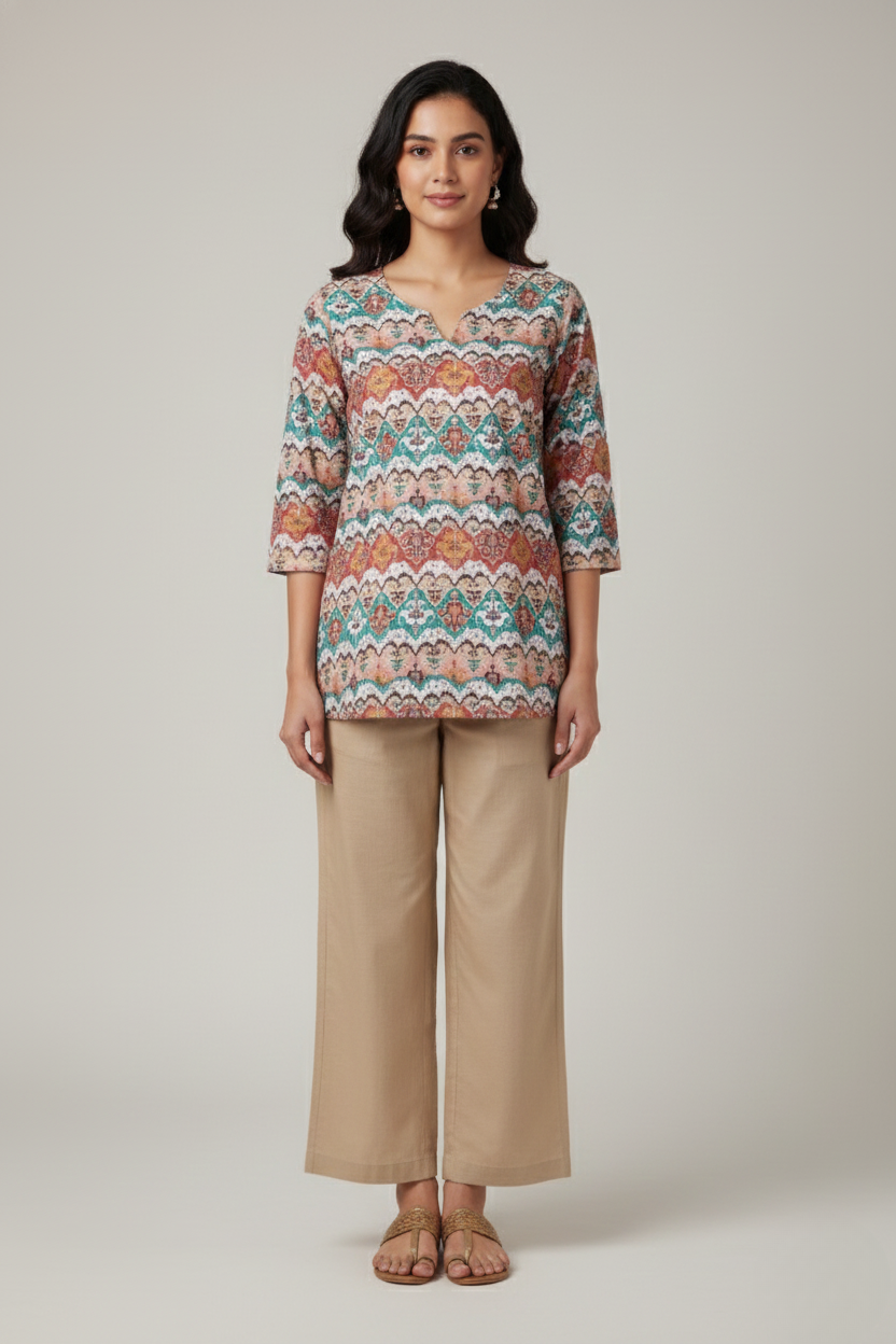 Women Premium Traditional Mughal PC Cotton Linen Printed Tunic