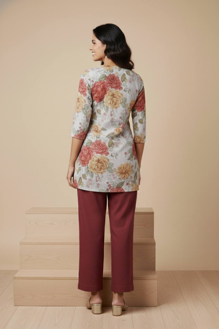 Women Premium Floral PC Cotton Linen Printed Tunic