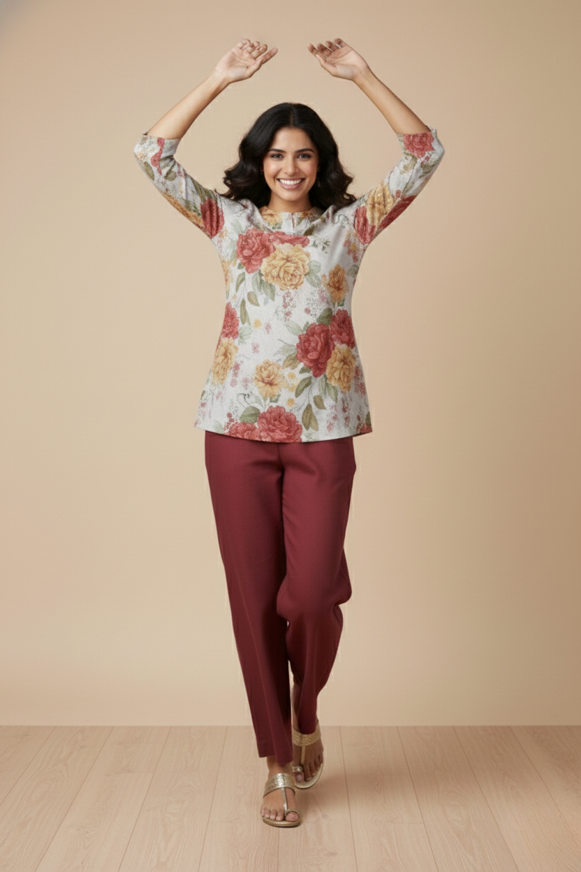Women Premium Floral PC Cotton Linen Printed Tunic