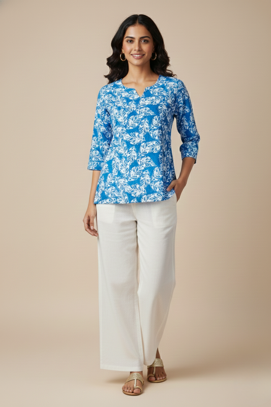 Women Premium Ikat Abstract PC Cotton Linen Printed Tunic