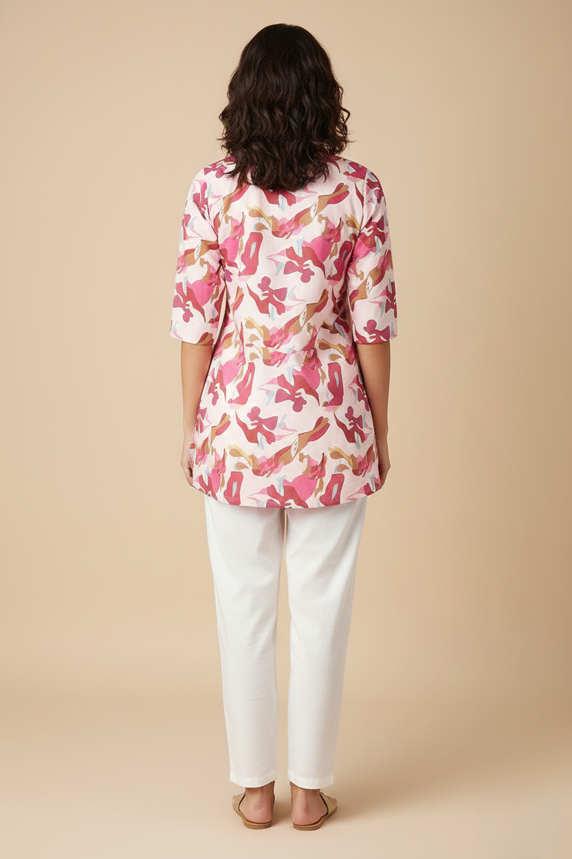 Women Premium Artistic Abstract PC Cotton Linen Printed Tunic