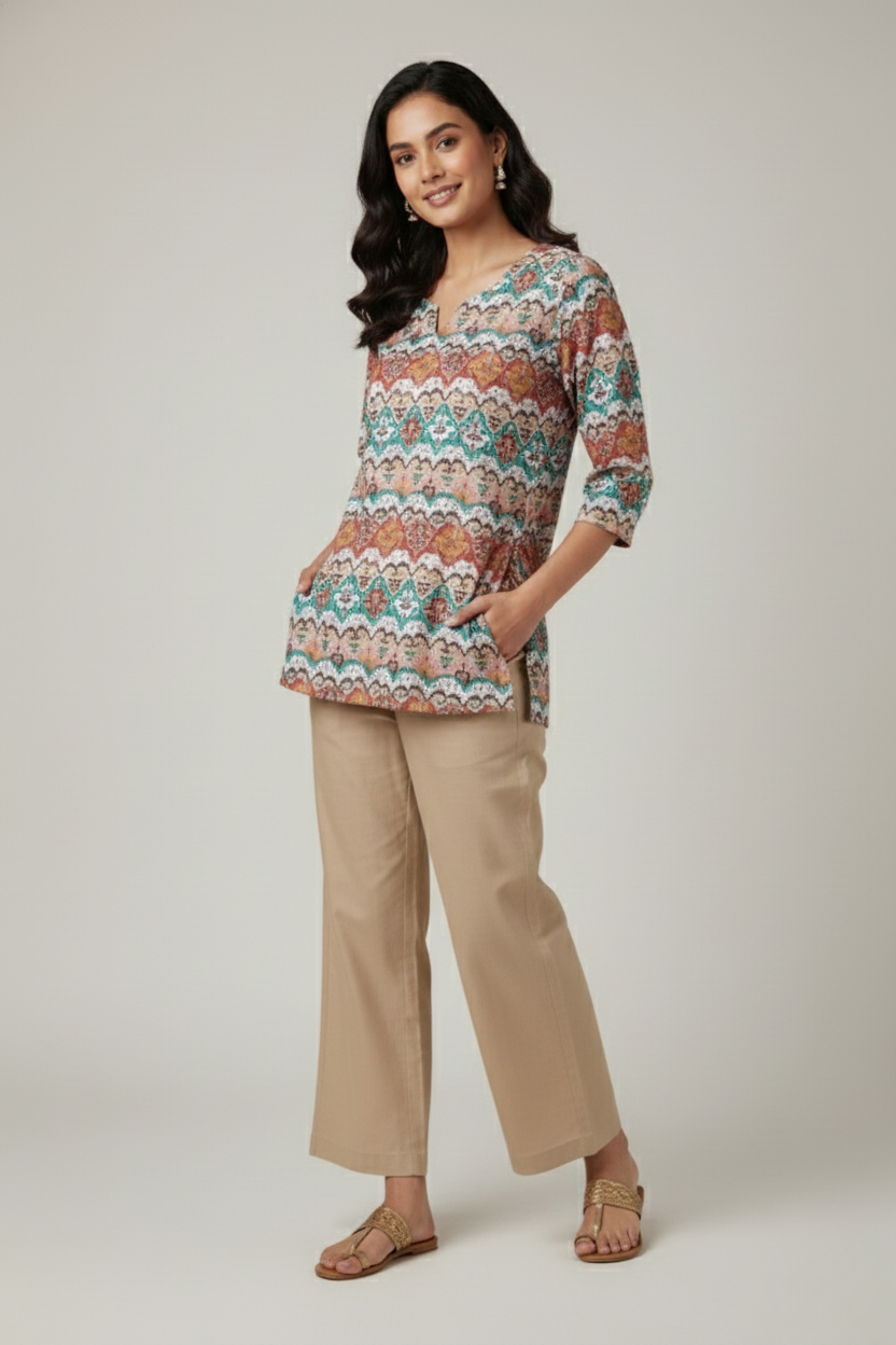 Women Premium Traditional Mughal PC Cotton Linen Printed Tunic