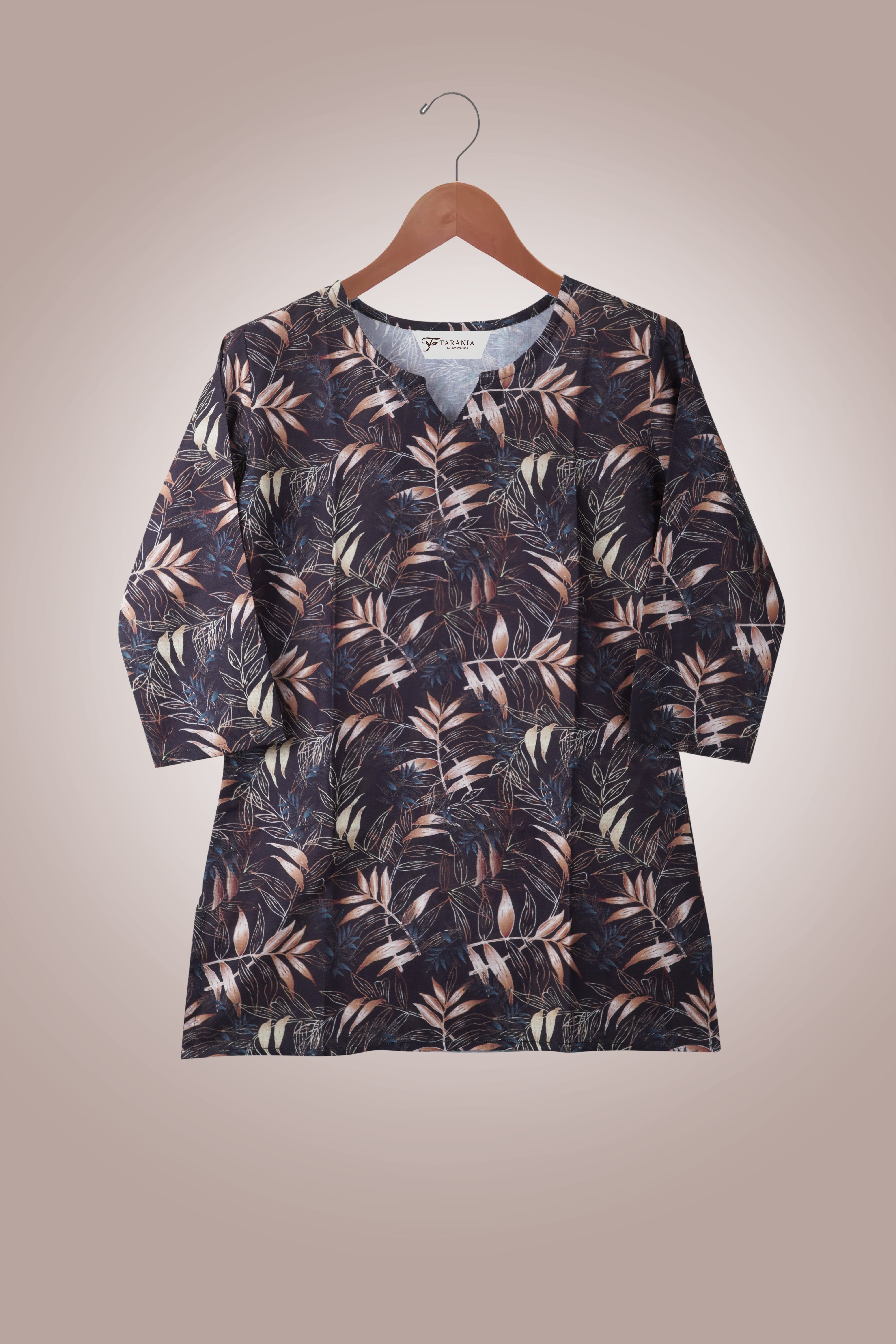 Women Premium Leaves PC Cotton Linen Printed Tunic