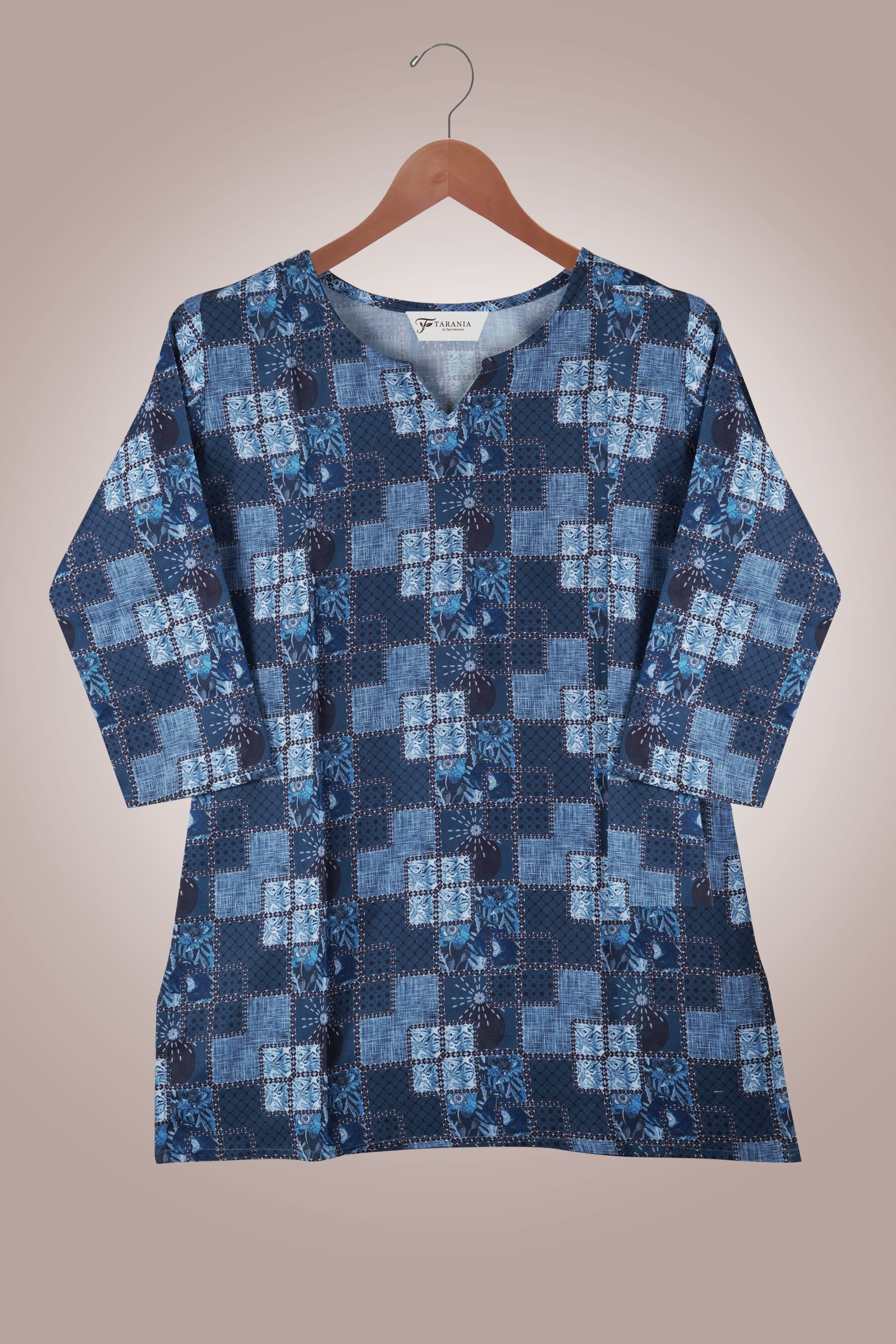 Women Premium Geometrical Abstract PC Cotton Linen Printed Tunic