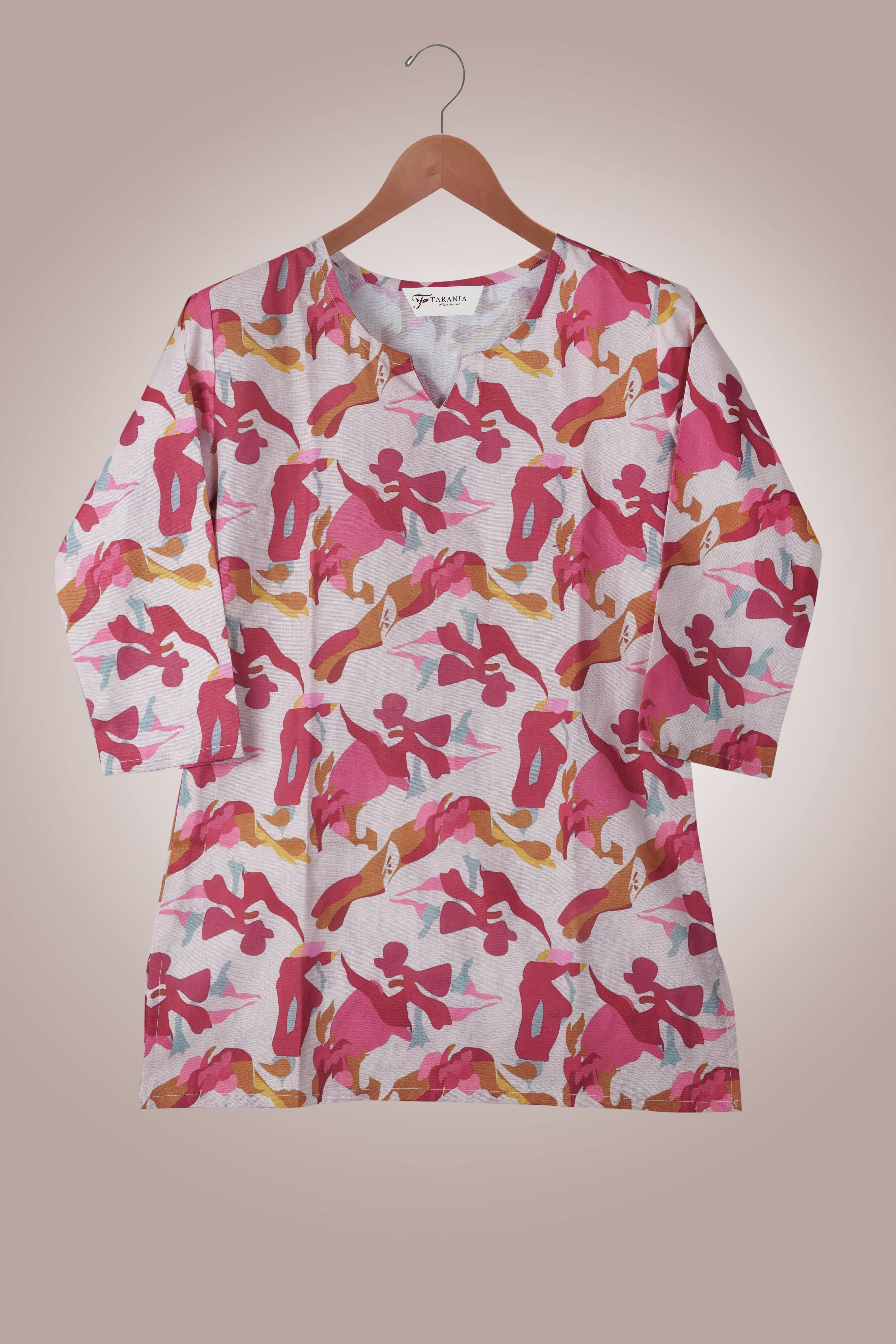 Women Premium Artistic Abstract PC Cotton Linen Printed Tunic
