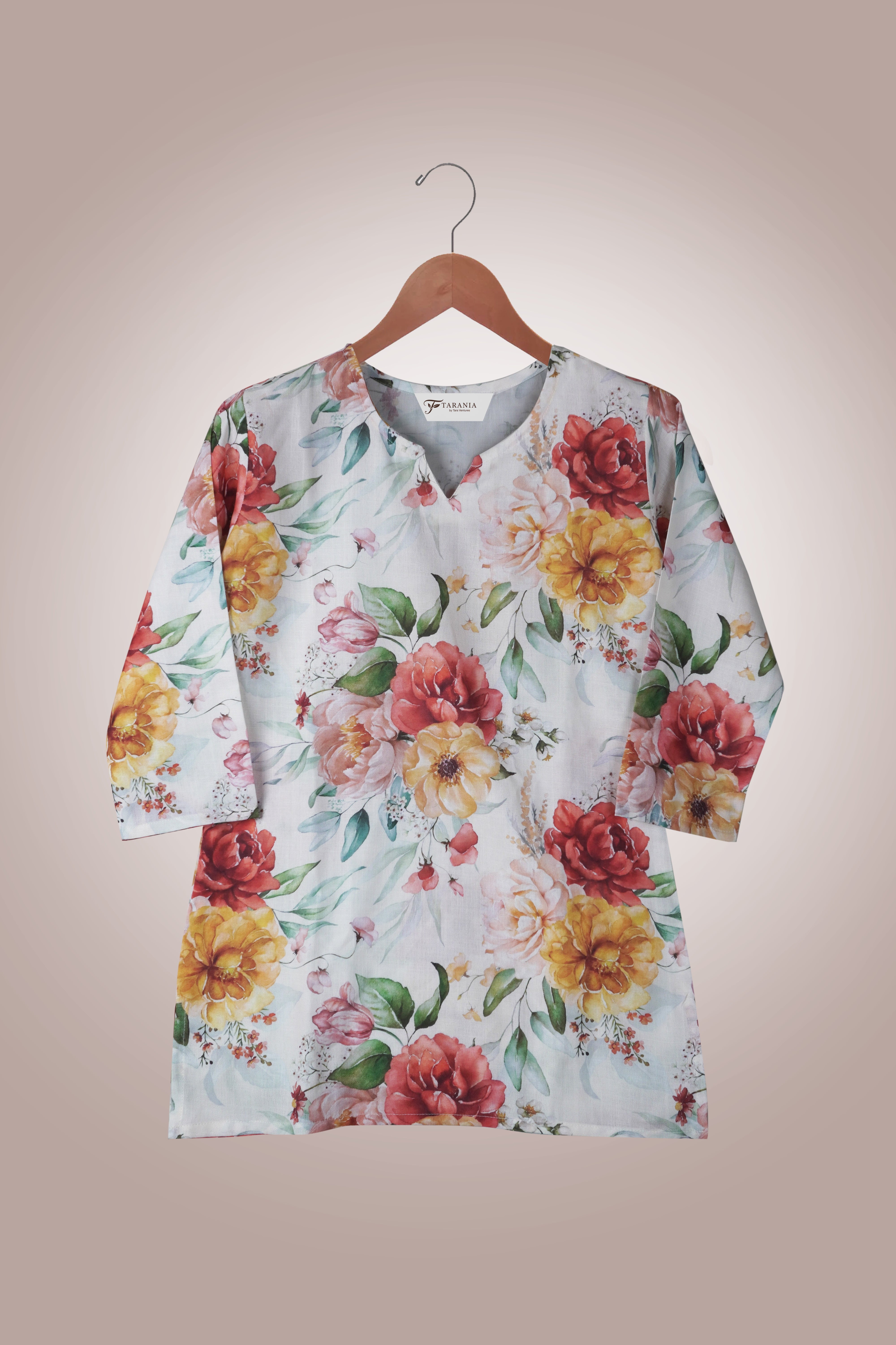 Women Premium Floral PC Cotton Linen Printed Tunic