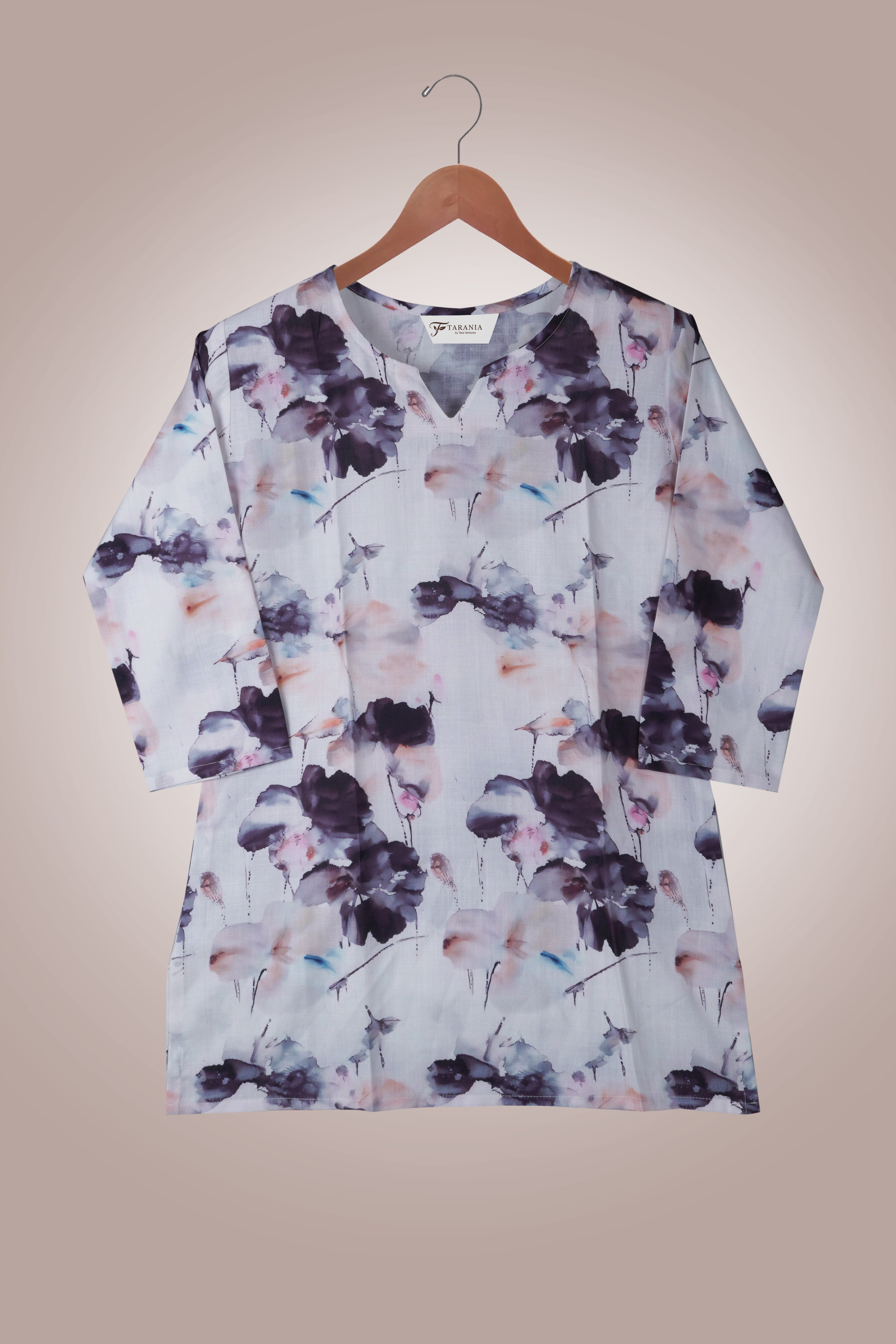 Women Premium Big Water Floral PC Cotton Linen Printed Tunic