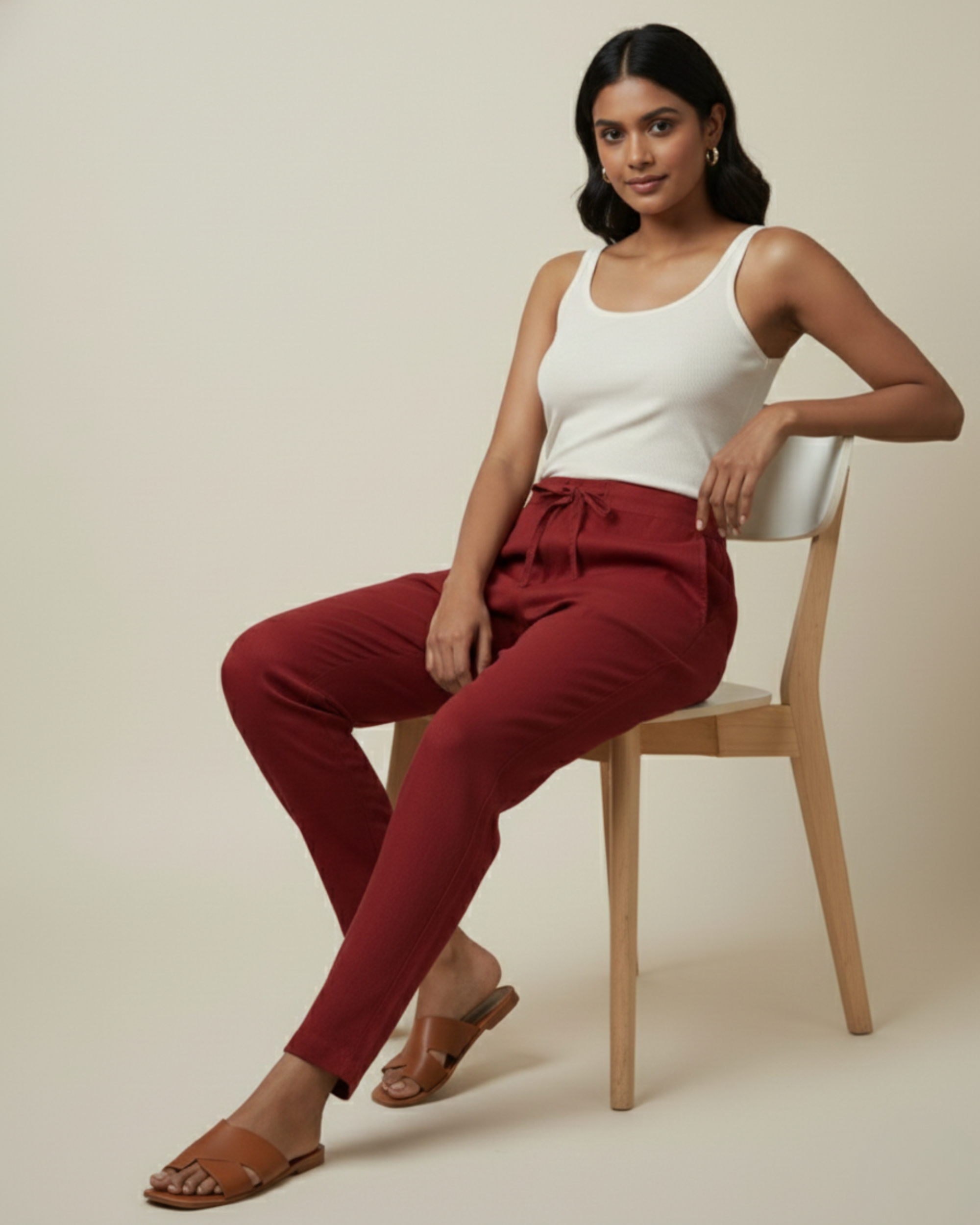 Women Premium Maroon Cotton Linen Pant