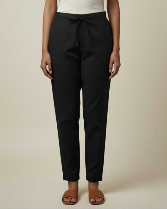 Women Premium Black Cotton Linen Pant