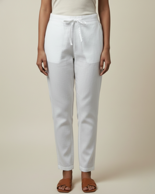 Women Premium White Cotton Linen Pant