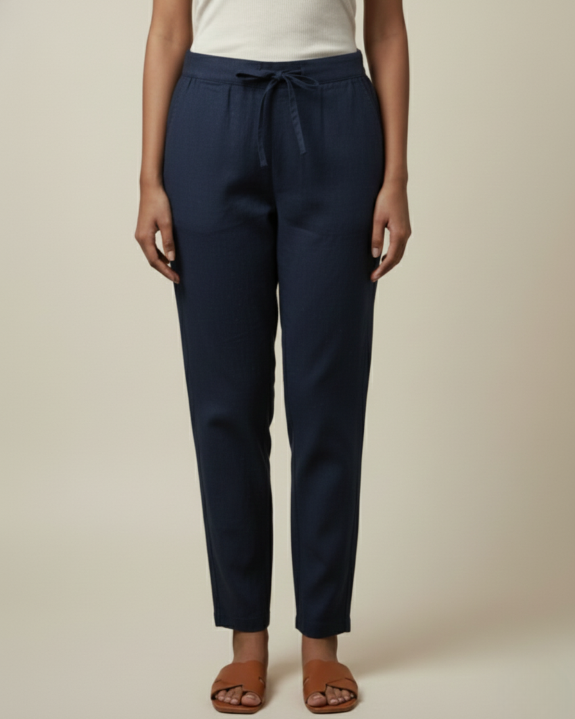 Women Premium Navy Blue Cotton Linen Pant