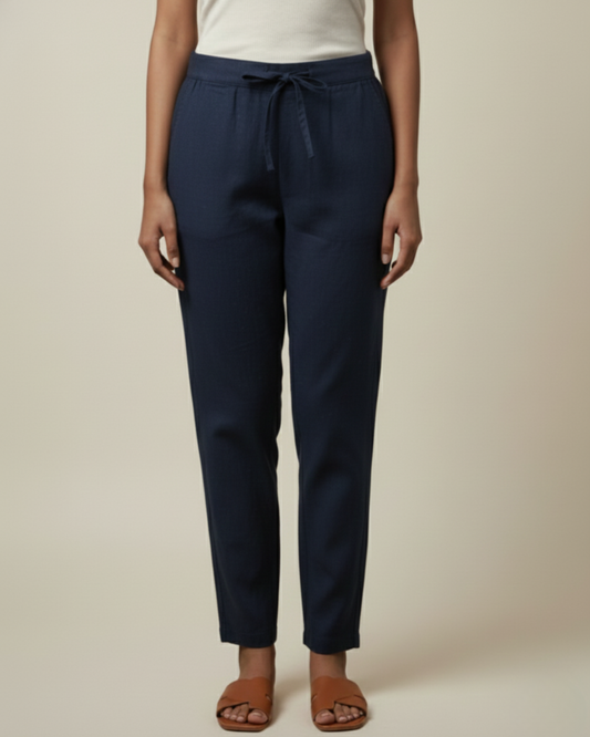 Women Premium Navy Blue Cotton Linen Pant