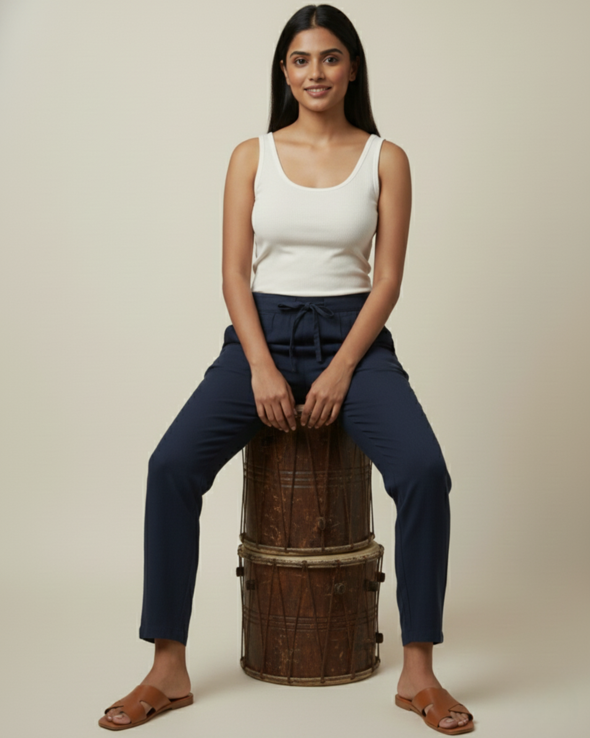 Women Premium Navy Blue Cotton Linen Pant