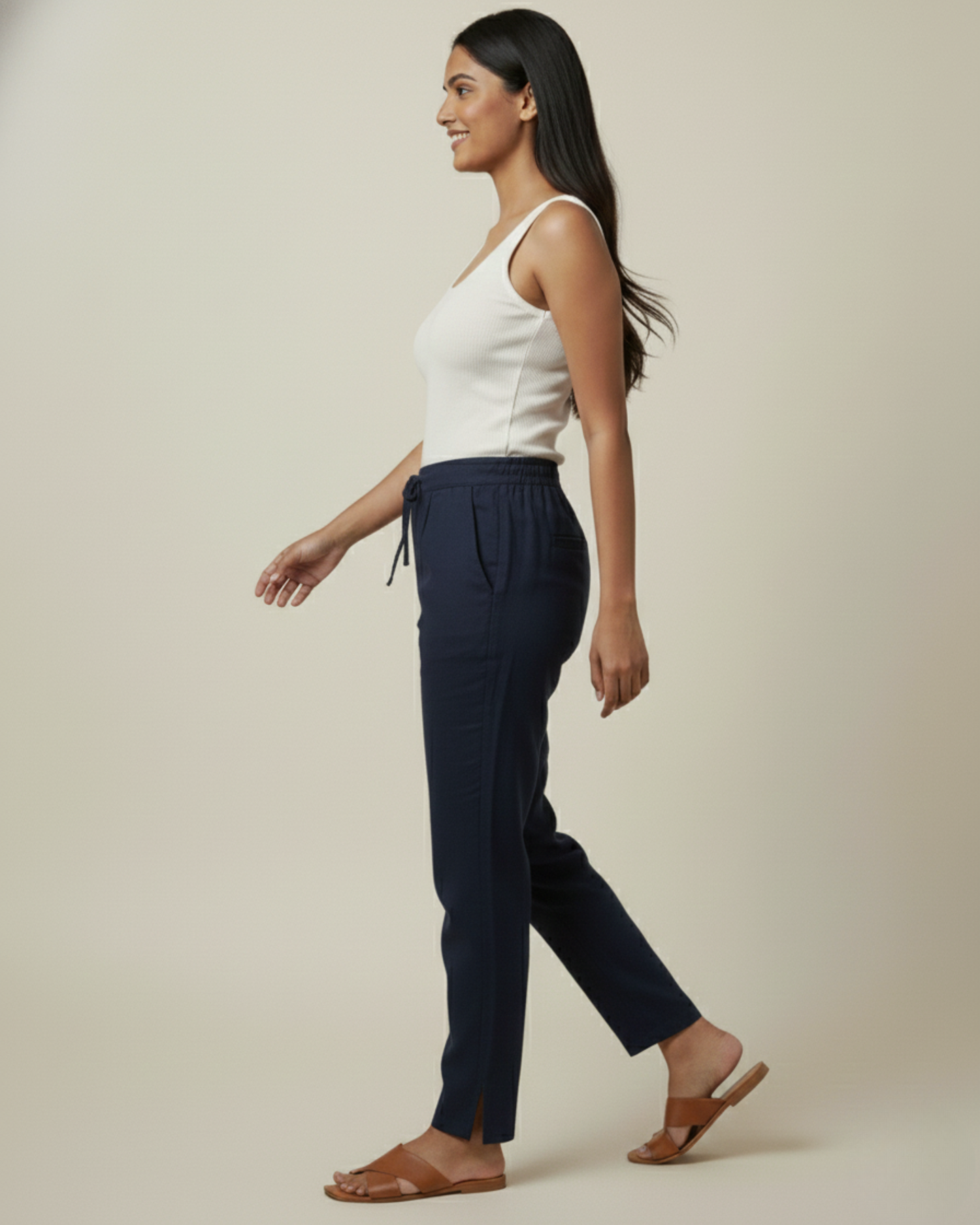 Women Premium Navy Blue Cotton Linen Pant