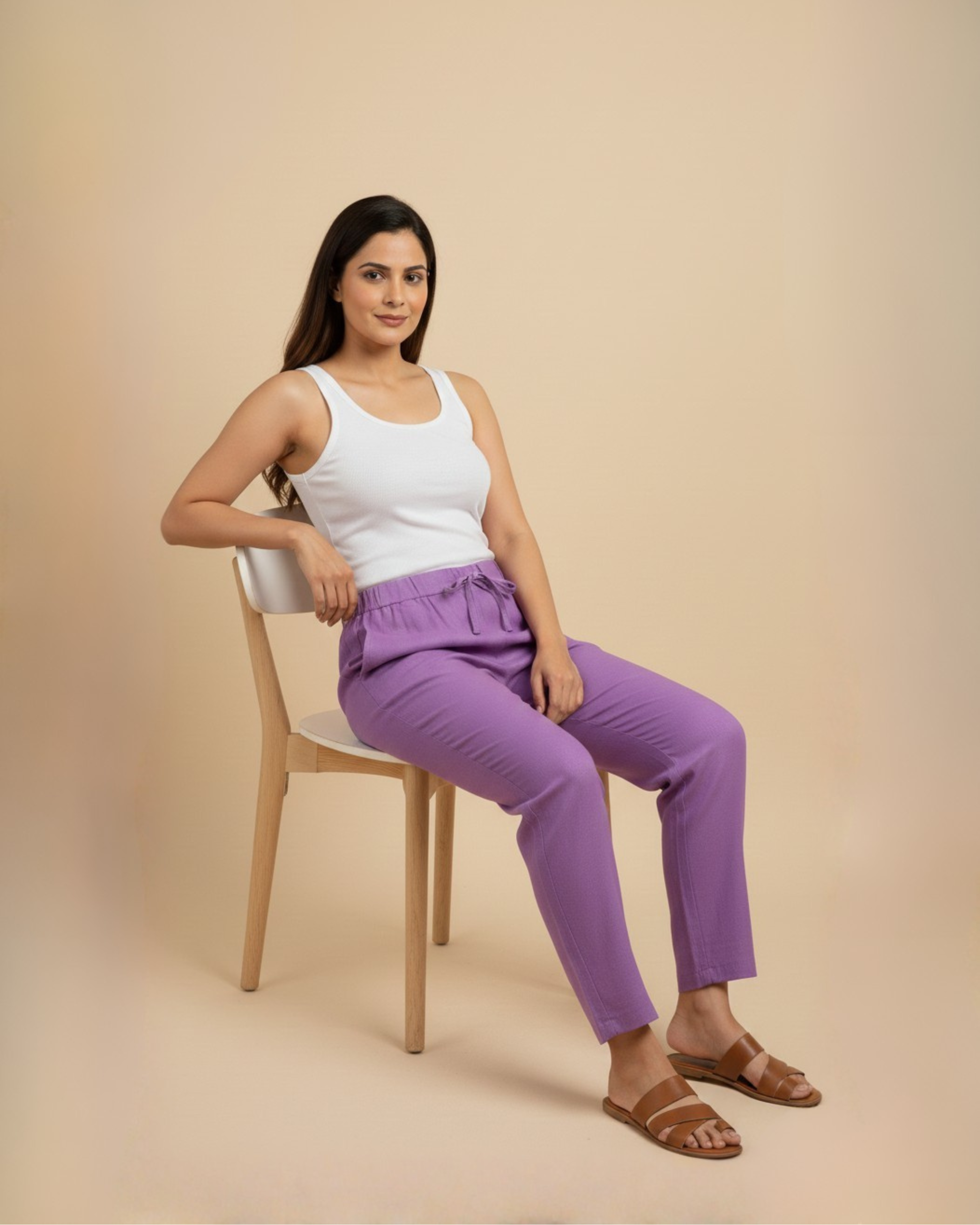 Women Premium Baingani Purple Cotton Linen Pant