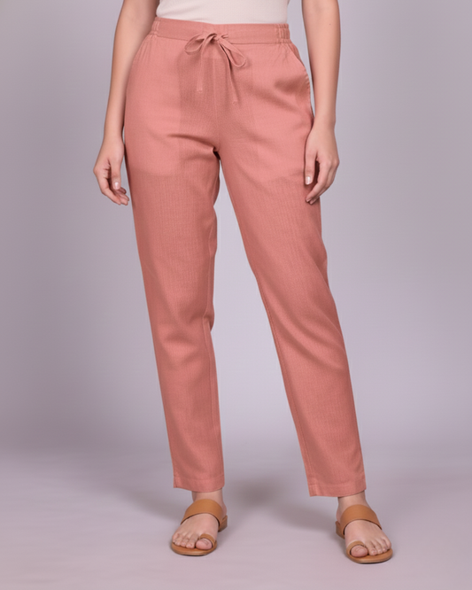 Women Premium Peach Cotton Linen Pant
