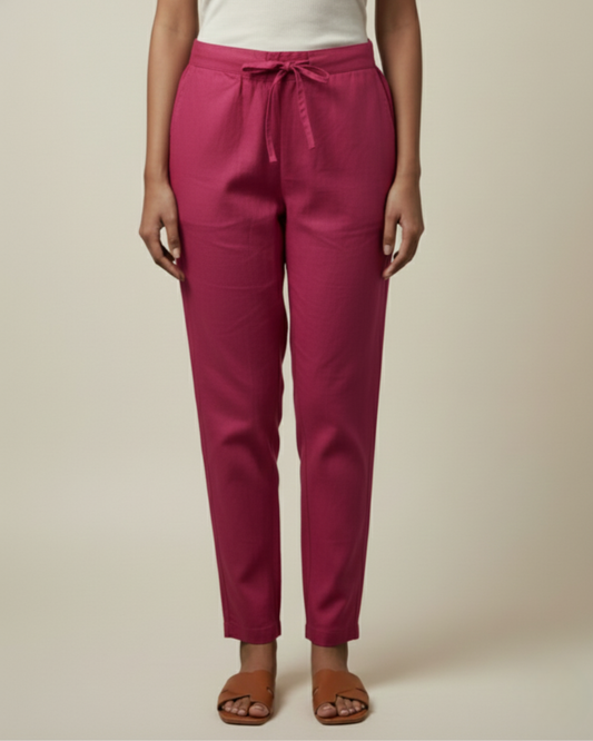 Women Premium Magenda Colour Cotton Linen Pant