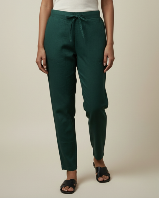 Women Premium Bottle Green Cotton Linen Pant