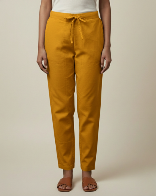 Women Premium Mustard Cotton Linen Pant