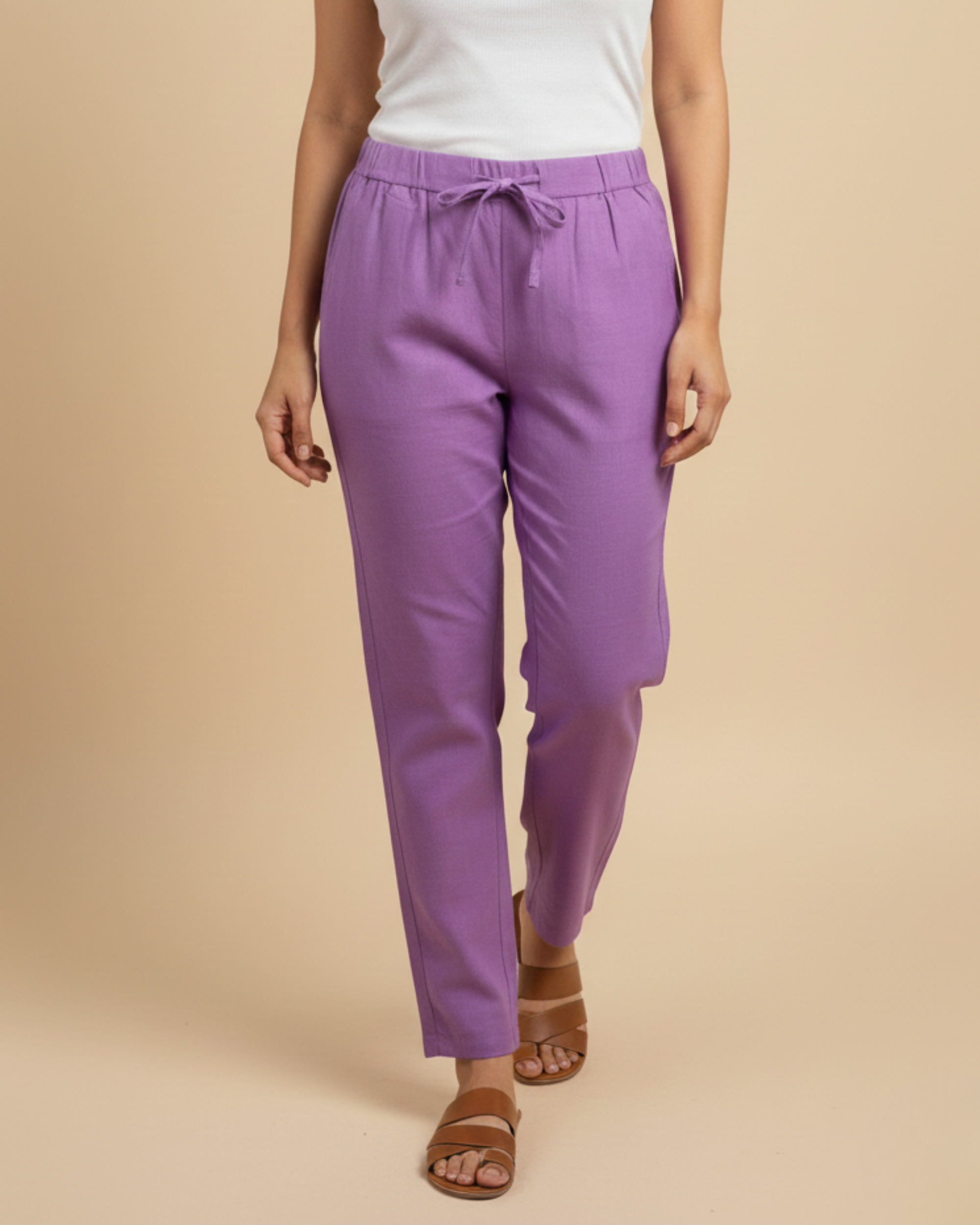 Women Premium Baingani Purple Cotton Linen Pant