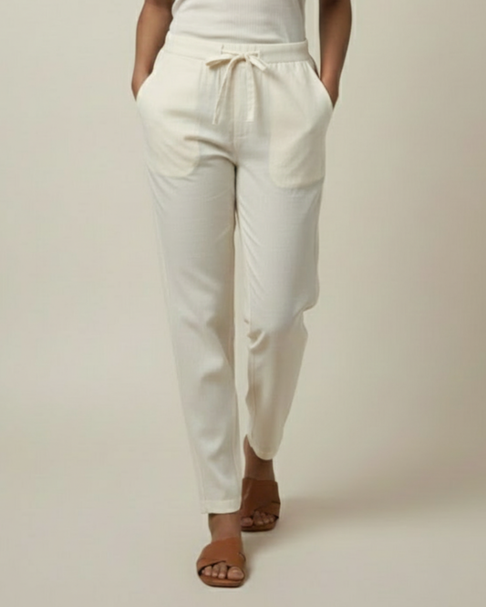 Women Premium Cream Cotton Linen Pant