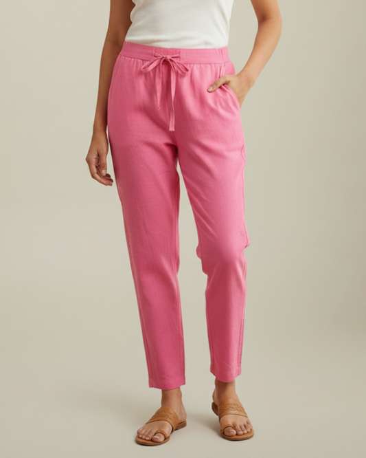 Women Premium Light Pink Cotton Linen Pant