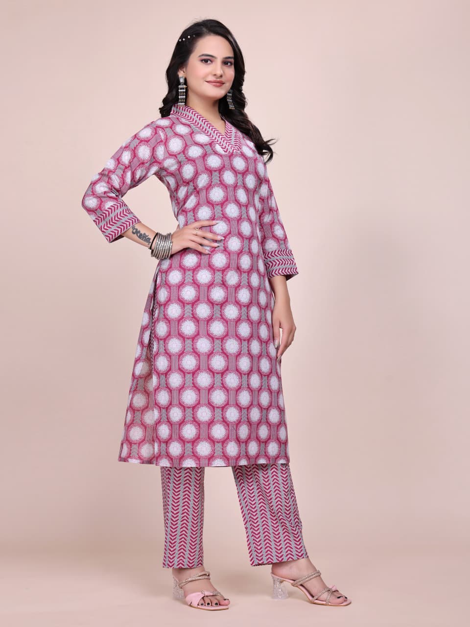 Women Premium Purple Cotton Kurti Pant Set