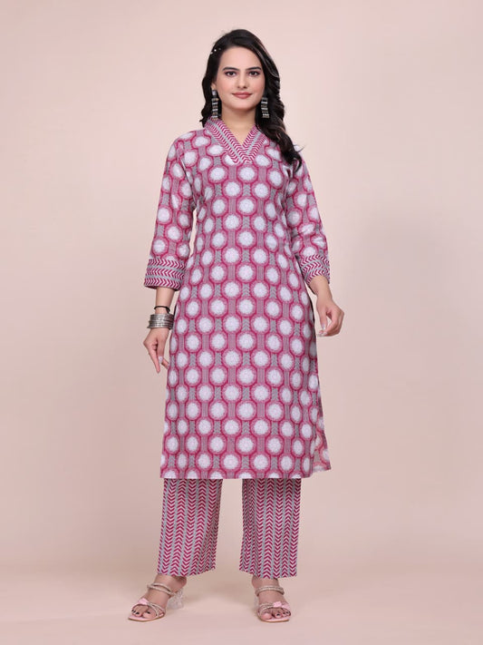 Women Premium Purple Cotton Kurti Pant Set