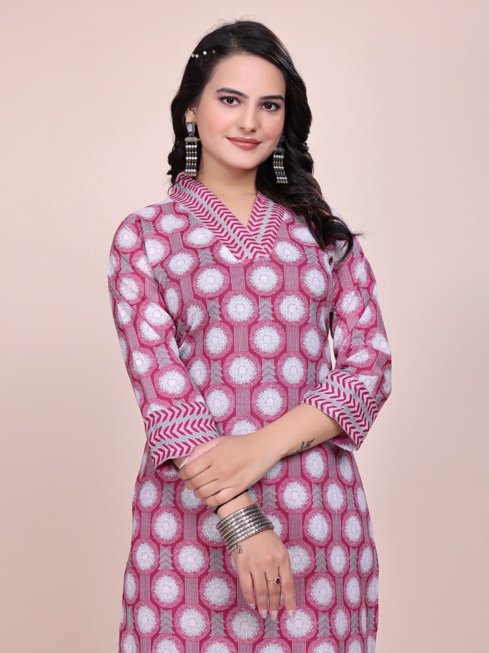 Women Premium Purple Cotton Kurti Pant Set