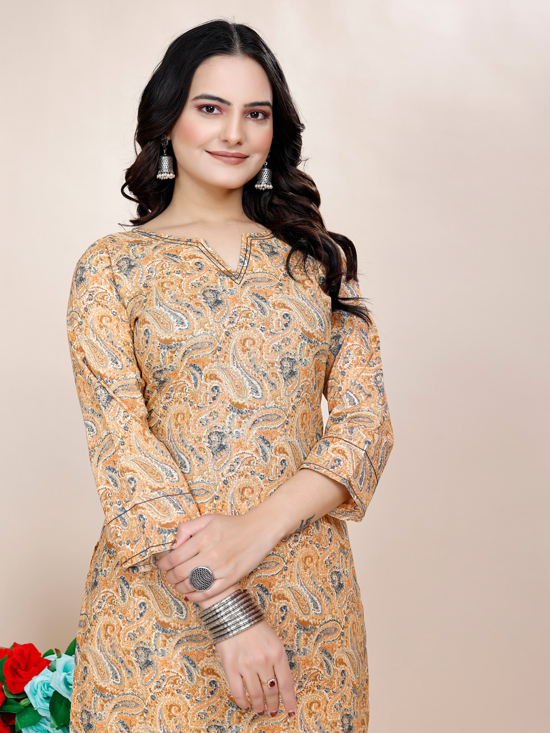 Women Premium Cotton Mustard Kurti Pant Set