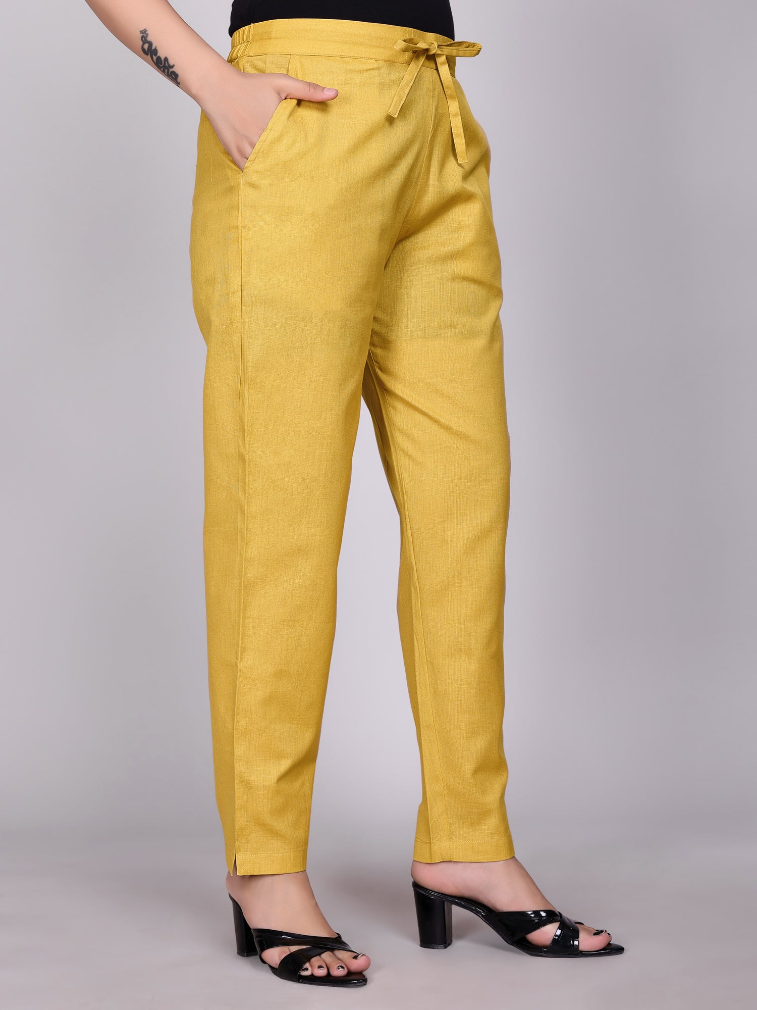 Women Premium Mustard Yellow Cotton Linen Pant