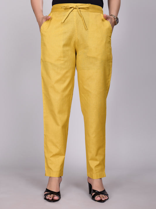 Women Premium Mustard Yellow Cotton Linen Pant