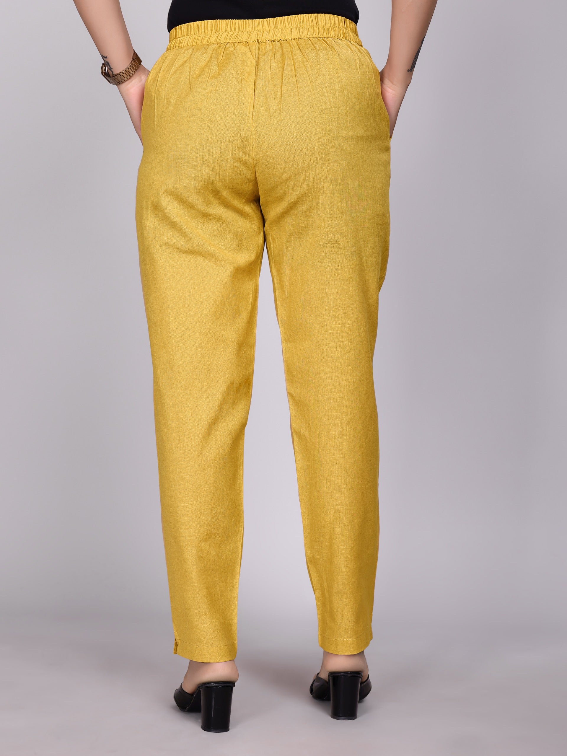 Women Premium Mustard Yellow Cotton Linen Pant