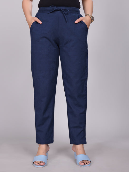 Women Premium Navy Blue Cotton Linen Pant