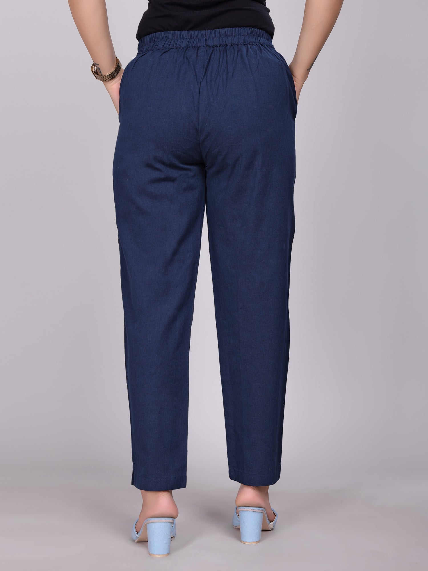 Women Premium Navy Blue Cotton Linen Pant