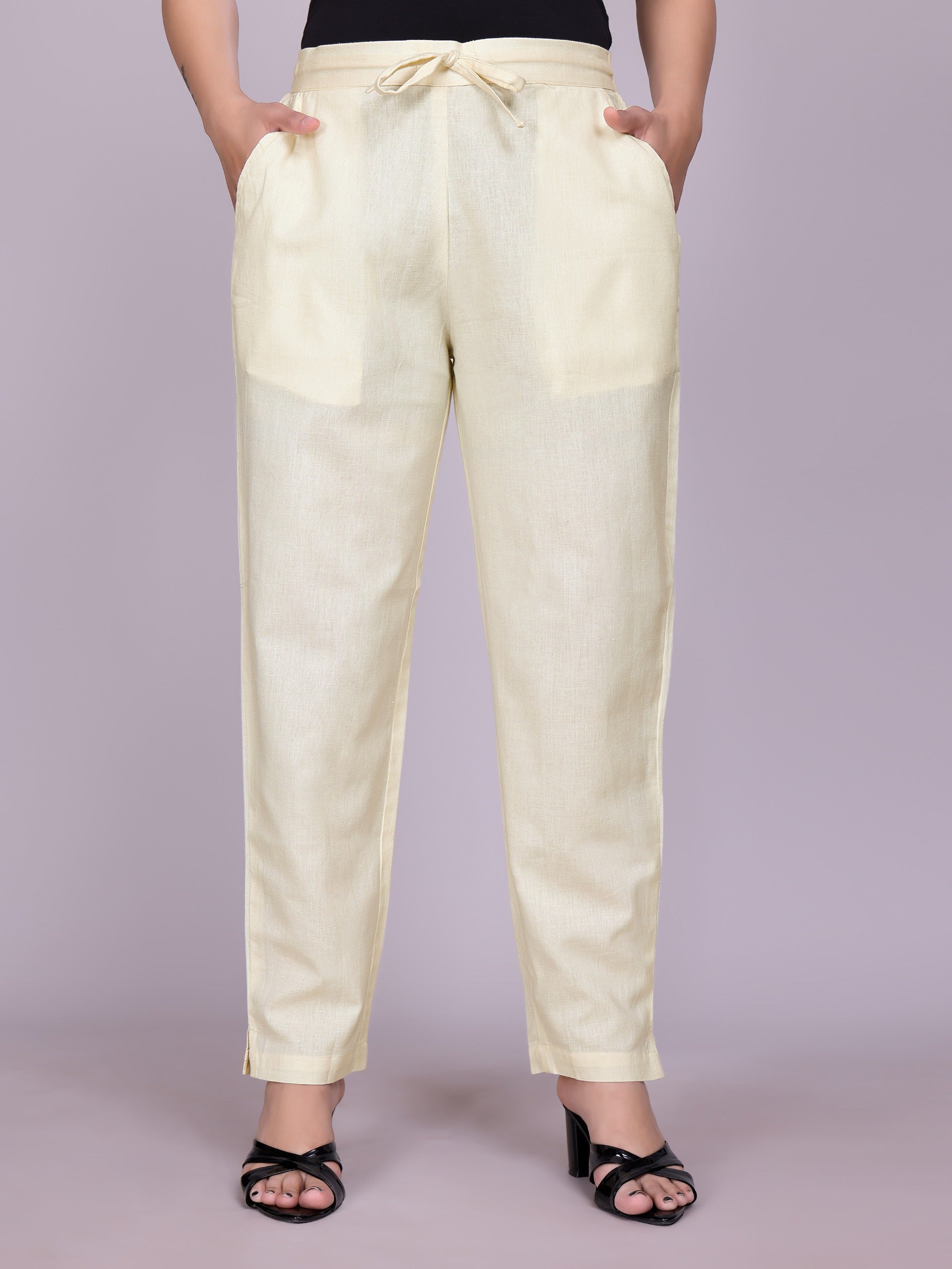 Women Premium Cream Cotton Linen Pant