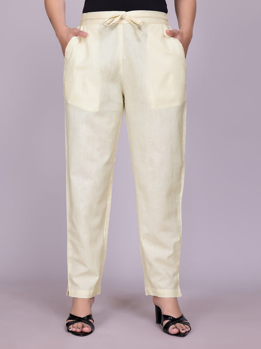 Women Premium Cream Cotton Linen Pant