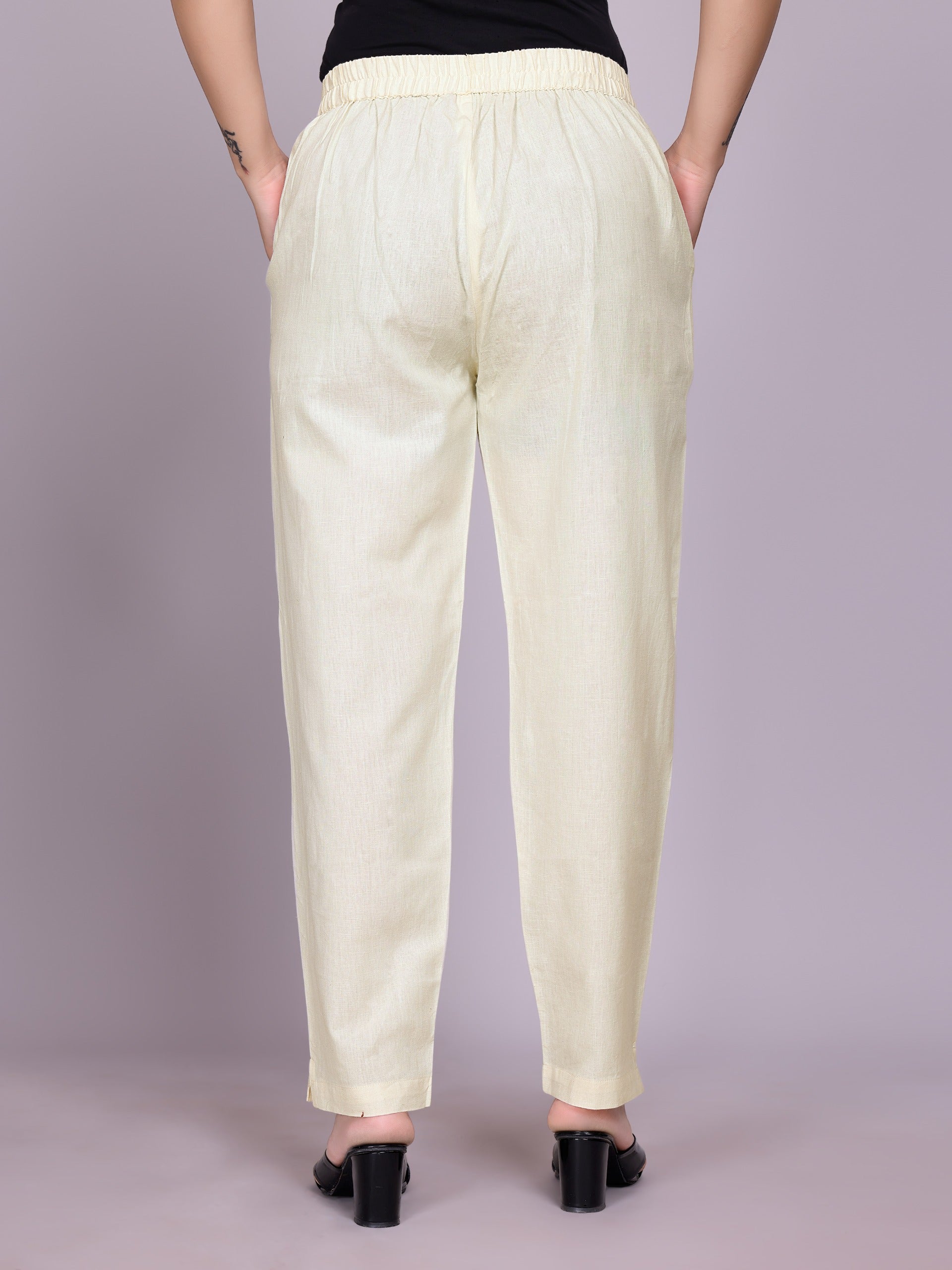 Women Premium Cream Cotton Linen Pant