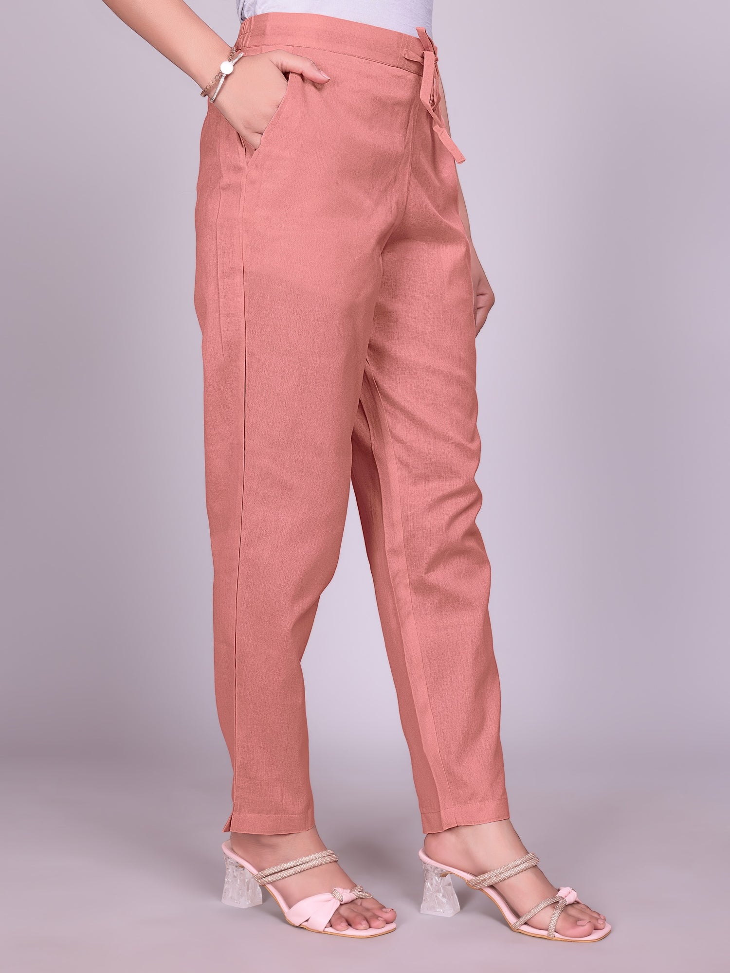 Women Premium Peach Cotton Linen Pant